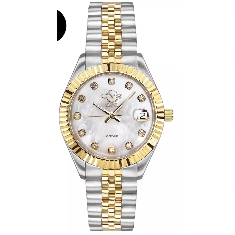 Gevril stainless steel two tone, mother of pearl face watch Switzerland